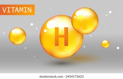 Vitamin gold shining pill capsule icon. Vitamin H capsule. Vector icon for health. Gold shining pill. Biotin. Shining golden substance drop. Meds for heath ads. Vitamin H