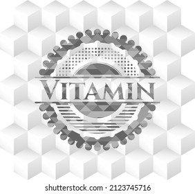 Vitamin grey emblem with geometric cube white background. 