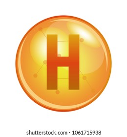 Vitamin H capsule. Vector icon for health. Gold shining pill.