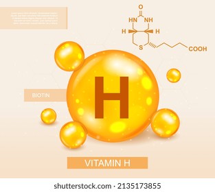 Vitamin H concept. Useful supplements, trace elements, medical banner or poster. Composition of natural and organic products, fitness and sport, bodybuilding. Cartoon isometric vector illustration