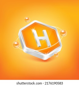 Vitamina H en forma de hexágono y átomo naranja. Se utiliza para alimentos de productos nutritivos. Conceptos científicos médicos. Isolación de la ilustración EPS10 del vector 3D.
