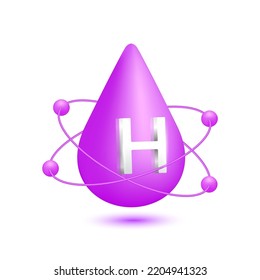 Icono de vitamina H 3d. Radio atómico que circula alrededor de la gota de agua morado aislado sobre fondo blanco usado en publicidad. Concepto de belleza médica. EPS10 vectores.