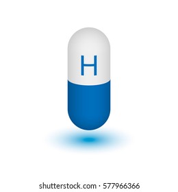 Vitamin H pill capsule icon . Vitamin complex with Chemical formula, Biotin. Vector illustration. Two-tone capsule.