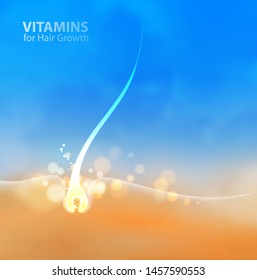 Vitamin for hair growth. Label for baldness protection cream. Vector illustration.