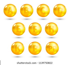 Vitamin. High quality gold oil capsule. Vector illustration