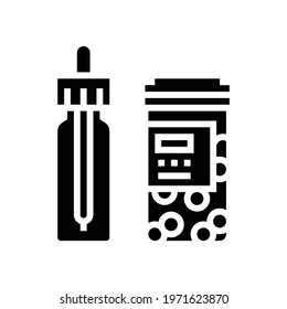 vitamin homeopathy package with pipette glyph icon vector. vitamin homeopathy package with pipette sign. isolated contour symbol black illustration
