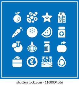 vitamin icon. 16 vitamin vector set. carambola, peach, medicine and garlic icons for web and design about vitamin theme