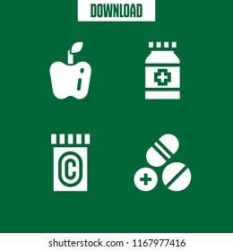vitamin icon. 4 vitamin vector set. medicine, apple and pills icons for web and design about vitamin theme
