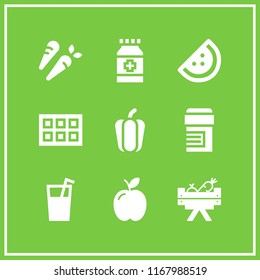 vitamin icon. 9 vitamin vector set. medicine, vegetables, juice and watermelon icons for web and design about vitamin theme