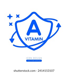Vitamin A icon blue in shield surrounded by arrows Isolated on a white background. Medical symbol build protective and immunity concept. Design for use print media form simple line. Vector.