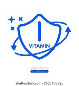 Vitamin I icon blue in shield surrounded by arrows Isolated on a white background. Medical symbol build protective and immunity concept. Design for use print media form simple line. Vector.