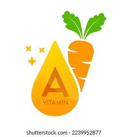 Vitamin A icon with carrot orange. Form drop serum simple line isolated on a white background. Design for use in web, app and print media. Medical food supplement symbol concept. Vector EPS10.