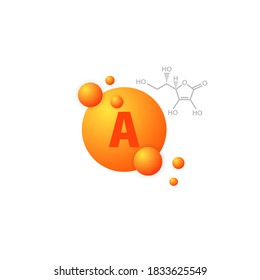 Vitamin A icon. Vitamin complex with chemical formula. Vector on isolated white background. EPS 10
