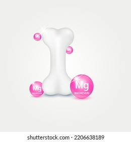 Vitamin Icon minerals Magnesium (Mg) circle ball pink on white background help strengthen bone. Healthy knee bone human bone anatomy. Skeleton x ray scan concept therapy. Medical or healthcare. 