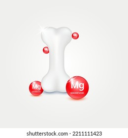 Vitamin Icon minerals Magnesium (Mg) circle ball red on white background help strengthen bone. Healthy knee bone human bone anatomy. Skeleton x ray scan concept therapy. Medical or healthcare.