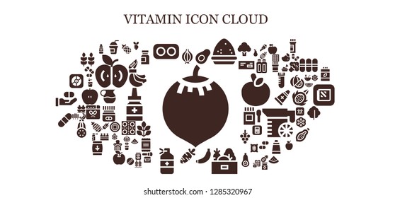  vitamin icon set. 93 filled vitamin icons. Simple modern icons about  - Coconut, Onion, Smoothie, Drugs, Avocado, Powder, Banana, Vegetables, Carrot, Medicine, Pill, Apple, Pineapple