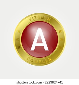  Vitamin A icon structure circle brown. gold border. Pill complex, collagen serum chemical formula. Beauty treatment nutrition skin care design, healthy. Medical, scientific. 3D Vector EPS10.