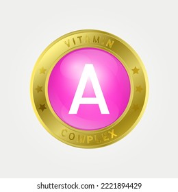 Vitamin-A-Ikone-Struktur kreisen rosa. Goldgrenze. Pilzkomplex, Kollagen Serumchemikalien. Schönheitsbehandlung Ernährung Hautpflege Design, gesund. Medizinisch, wissenschaftlich. 3D-Vektorgrafik EPS10.