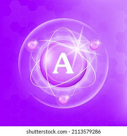 Vitamin A icon structure purple substance of butterfly pea. Medicine health symbol of thiamine. Drug business concept. Vector Illustration. 3D. Complex with chemical formula. Personal care, beauty.