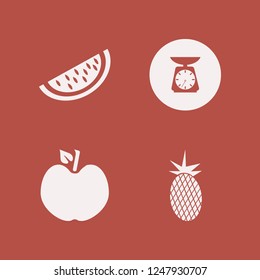 vitamin icon. vitamin vector icons set kitchen scale, apple, watermelon slice and fresh pineapple