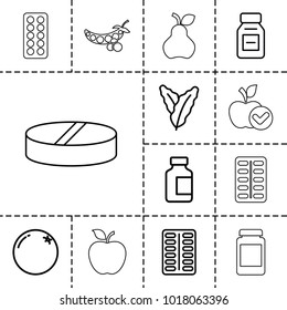 Vitamin icons. set of 13 editable outline vitamin icons such as orange, spinach, pill, medical bottle, medicine, apple, peas