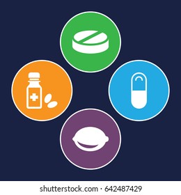 Vitamin icons set. set of 4 vitamin filled icons such as pill, lemon