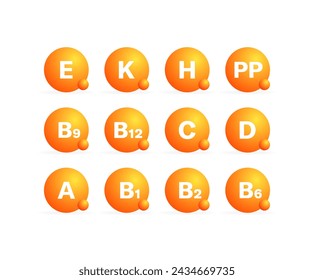 Vitamin-Symbole gesetzt. Flacher Stil. Vektorsymbole