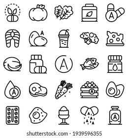 Vitamin a icons set. Outline set of vitamin a vector icons for web design isolated on white background