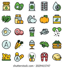 Vitamin a icons set. Outline set of vitamin a vector icons thin line color flat on white