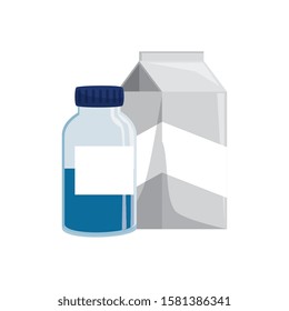 Vitamin jar and milk box design, Healthy lifestyle fitness bodybuilding bodycare activity exercise and diet theme Vector illustration