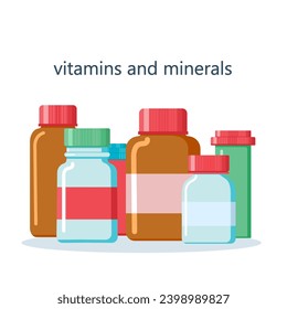 Vitamin jars in flat style