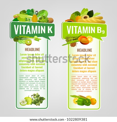 vitamin k vitamin b 9 banners place stock vector royalty free vitamin k and vitamin b9 banners with place for text vertical vector illustrations with caption