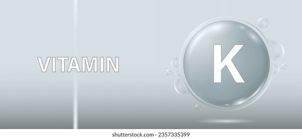 Vitamin K in bubble concept. Vitamins complex banner for advertising, health, medical science. Beauty treatment skin care design.