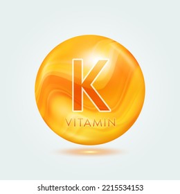 Vitamin K capsule orange golden. Beauty nutrition skincare. Vitamins complex isolated on gray background. For product design. Medical and scientific concepts. Icon 3D Vector EPS10.