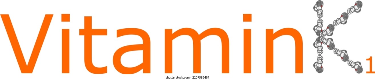 Vitamin K with the Chemical Structure of the Vitamin in the Shape of the Letter K; Molecular Structure of Vitamin K1 and Vitamin K2; Phytomenadione, Phylloquinone,  Menaquinone, and Menadione