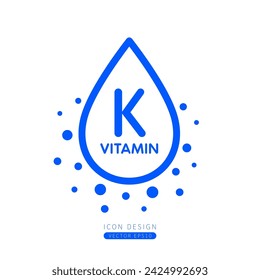 Vitamin K dropper icon blue with surrounding bubble collagen isolated on white background. Form simple line for designing medical beauty products. Symbol for use on advertising media. Vector.