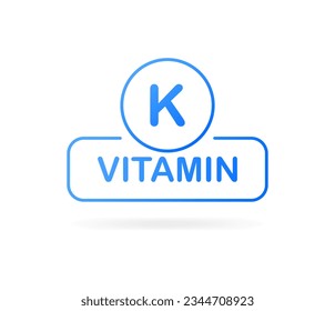 Vitamin K. Flat, blue, vitamin K plate, vitamins for health. Vector illustration