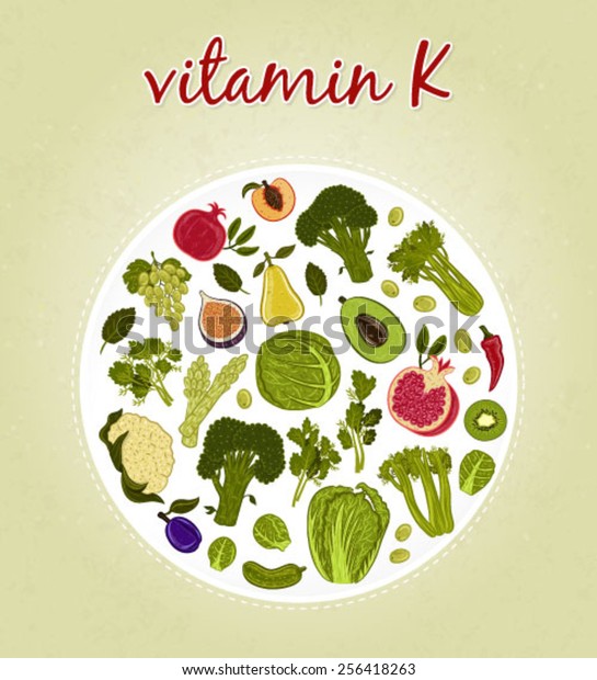 Vitamin K Fruits and Vegetables (vector illustration)