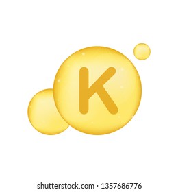 Vitamin K gold shining icon. Ascorbic acid. Vector stock illustration