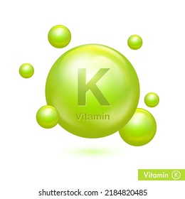 Vitamin K green glossy pill vector illustration for health care. Organic symbol for food dietary