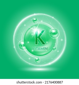 Vitamin K green and translucent dome. Vitamins complex collagen. Beauty treatment nutrition skin care design. Medical and scientific concepts. 3D vector EPS10.