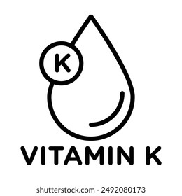 Icono de vitamina K con logo lineal en blanco y negro