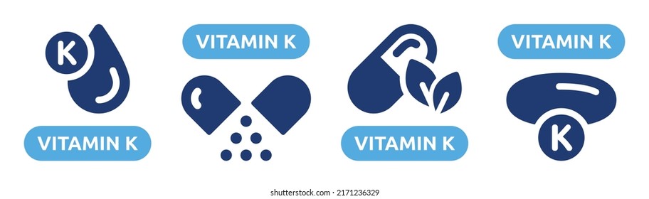Conjunto de vectores de iconos de vitamina K. Colección de la ilustración de un suplemento dietético de cápsula.