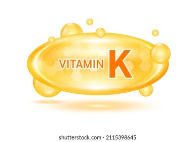 Vitamin K and minerals complex. Glossy vitamins pills capsules. Pill, Healthy food supplement. Medical scientific and healthcare concept. Isolated on white background 3D Vector EPS10.