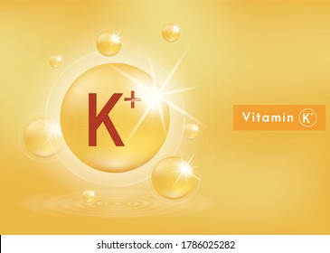 Vitamina K+ en color naranja. Nutrición para el tratamiento de belleza. Vector 3D 