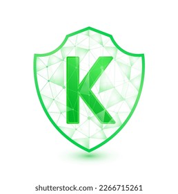 Protector de vitamina K verde translúcido poligonal. Bajo triángulo de polo protección futurista moderna. Aumente su inmunidad. Vector aislado sobre fondo blanco. El concepto de inmunoinnovación en salud médica.