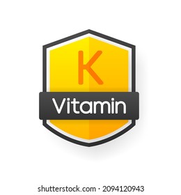 Vitamin K supplement, vitamin sign logo. Design template for advertising or branding. Vector Illustration.