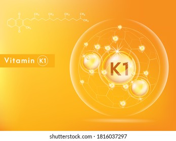 Vitamin K1 on orange background. For designing for products. Vector EPS10