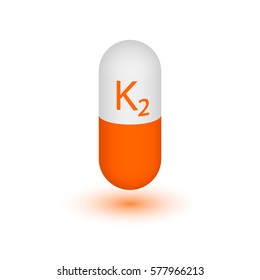 VITAMIN K2 Active ingredient - Pharnoquinone. Two-tone capsule on a white background. Design element. Vector graphics.