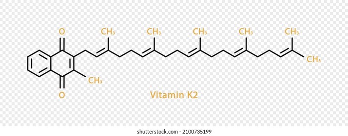 Vitamin K2 chemical formula. Vitamin K2 structural chemical formula isolated on transparent background.